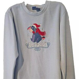 Jerry Leigh Disney Eeyore BE JOLLY Women/Girl Large Fleece Knit Shirt Top-Blue